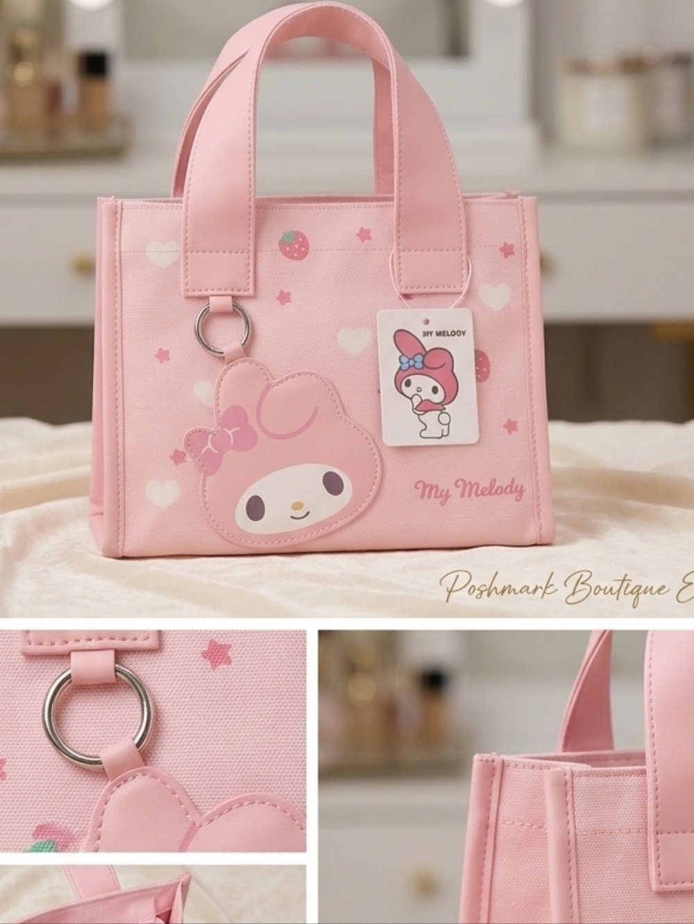 Women’s Pink Canvas Tote Bag with Snap Closure